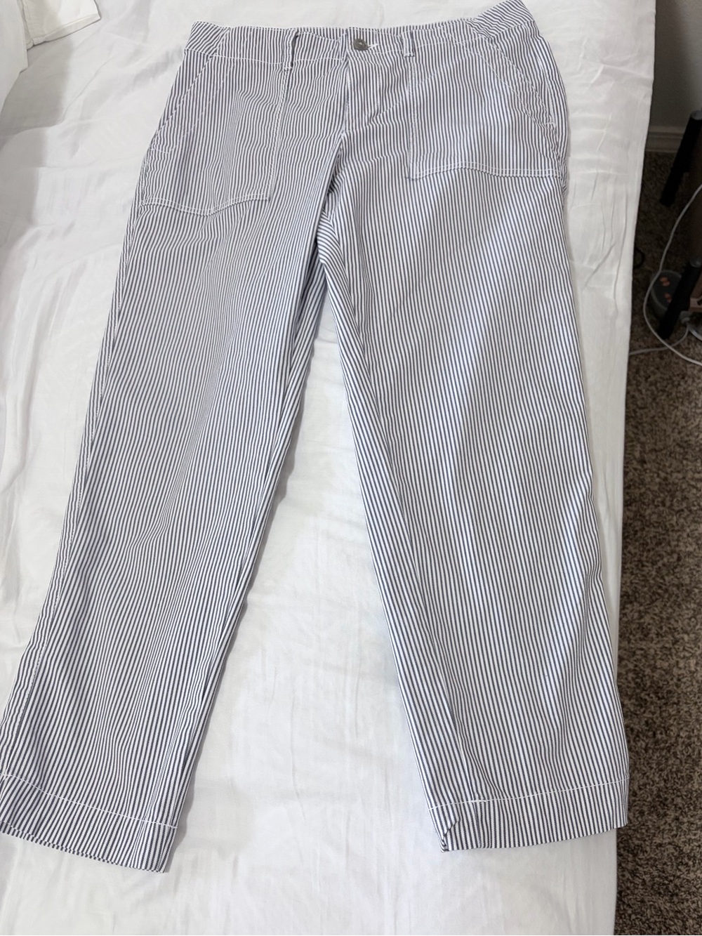 GAP White and Navy Pinstripe Cropped Trousers